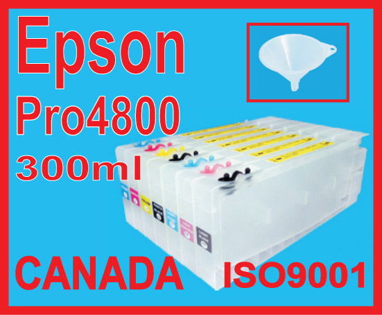 8 Epson Pro 4800 Refillable Ink Cartridge,UltraChrom K3