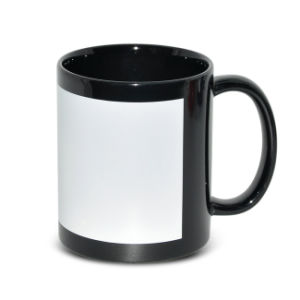 11oz Black White Patch Sublimation Coated Mugs - Click Image to Close