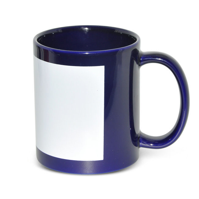 11oz Blue White Patch Sublimation Coated Mugs - Click Image to Close